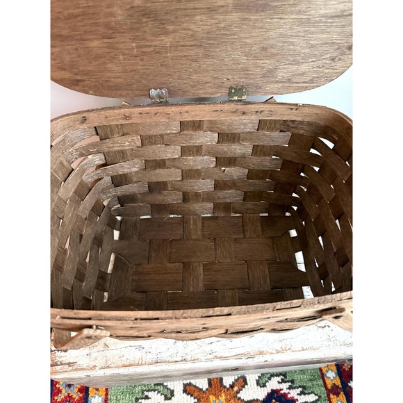 Antique Primitive Split Oak Handled Farmhouse Picnic Basket GARDEN COUNTRY - Picture 9 of 13